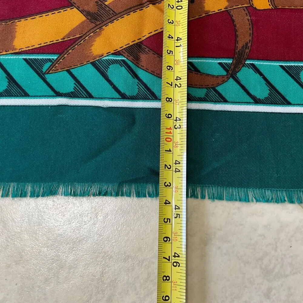 VTG Large Square Scarf Shawl Wrap Phesants/ horse Bit 45”x45”  Fringe